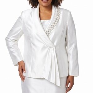 Vtg TALLY TAYLOR Paris Rome 24W 2pc Jacket Top Set White Satin Rhinestone Church